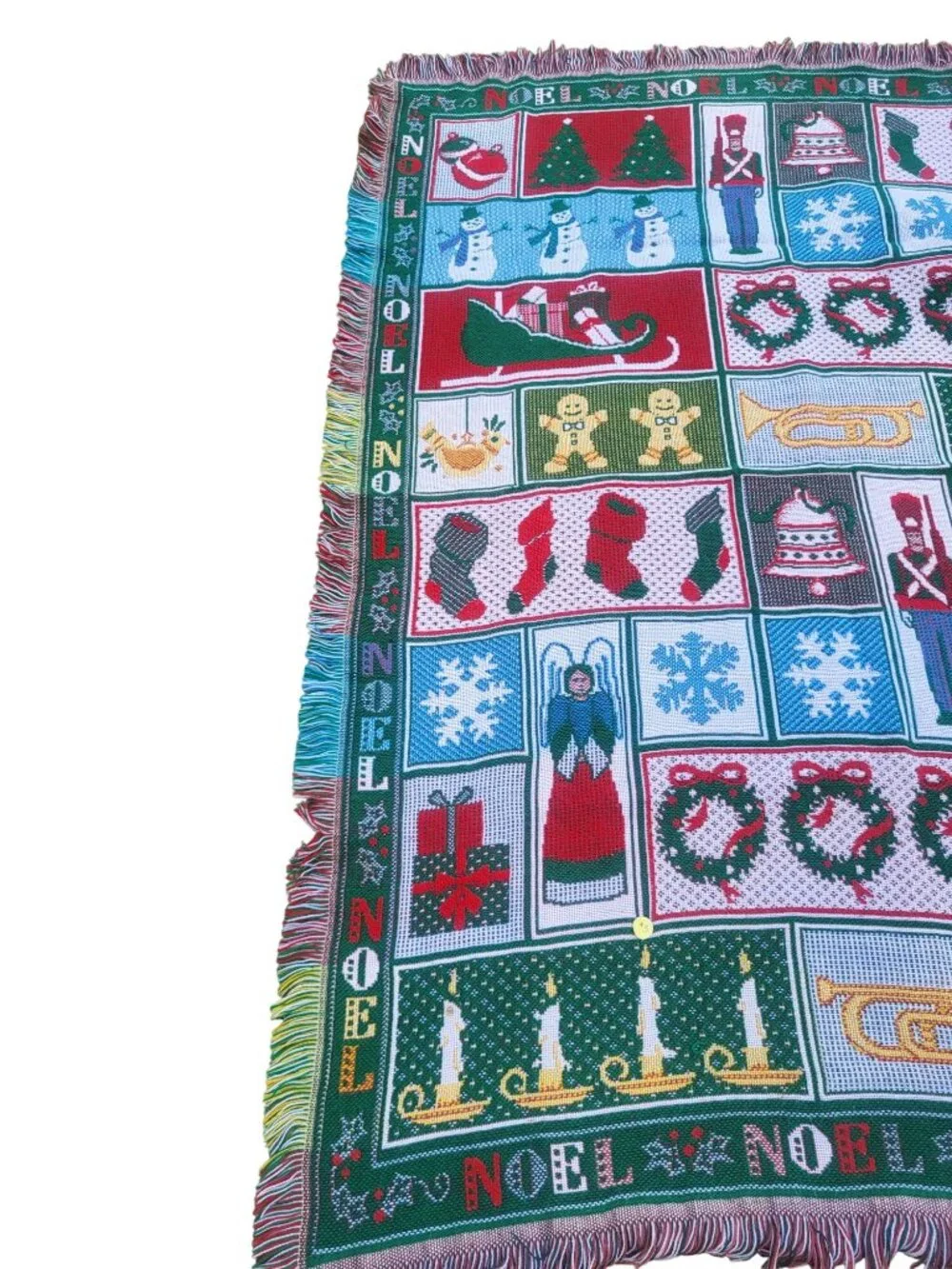 Christmas Noel Tapestry Throw Blanket with Fringe Holiday Decor Vintage Style